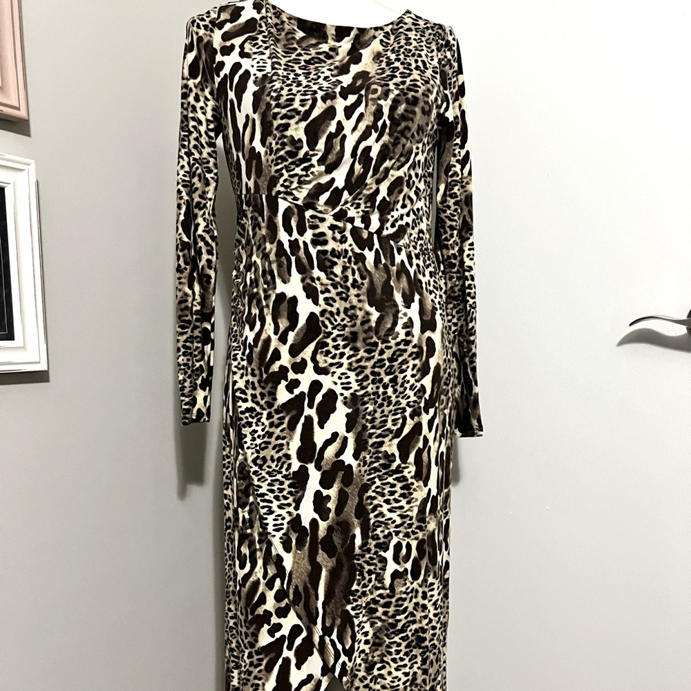 Chicos Black Label Leopard Print Hi Lo Faux Wrap Midi